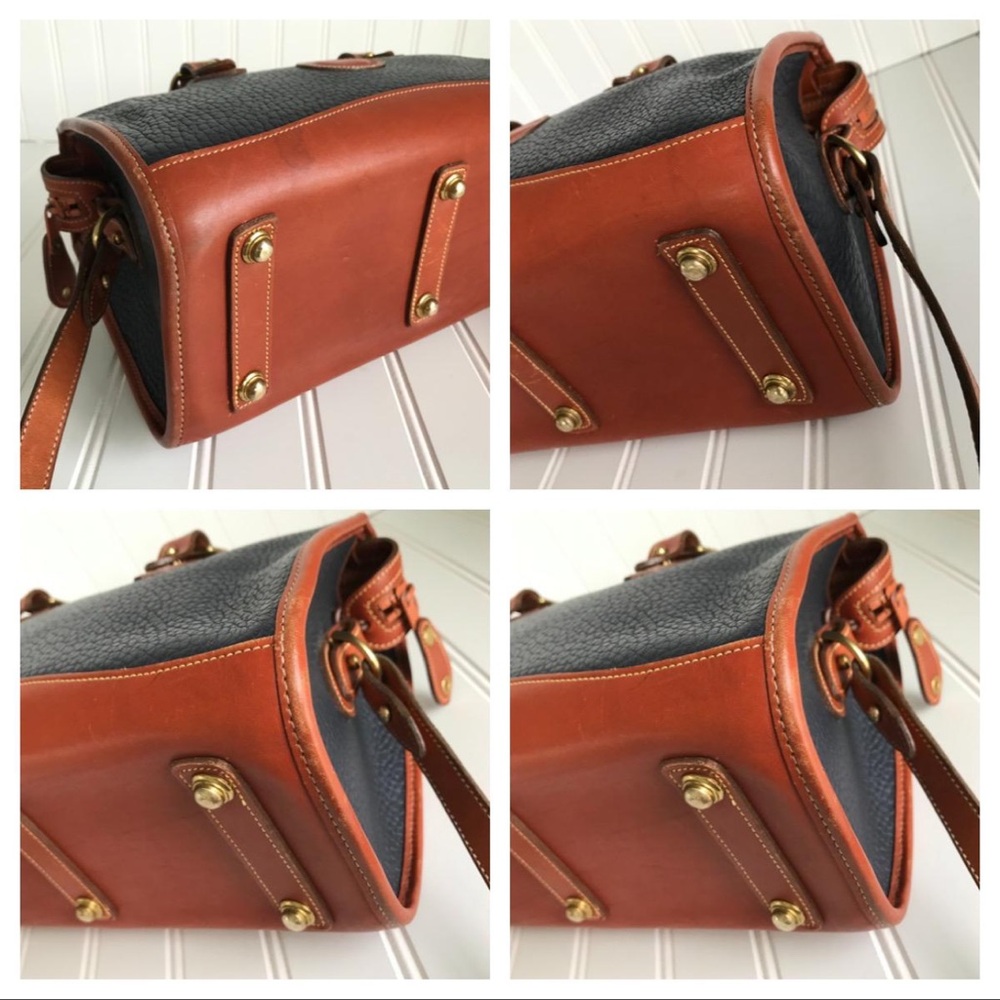Navy and Brown Leather Handbag. Pics show use. Vintage lovers dream. - Picture 6 of 10